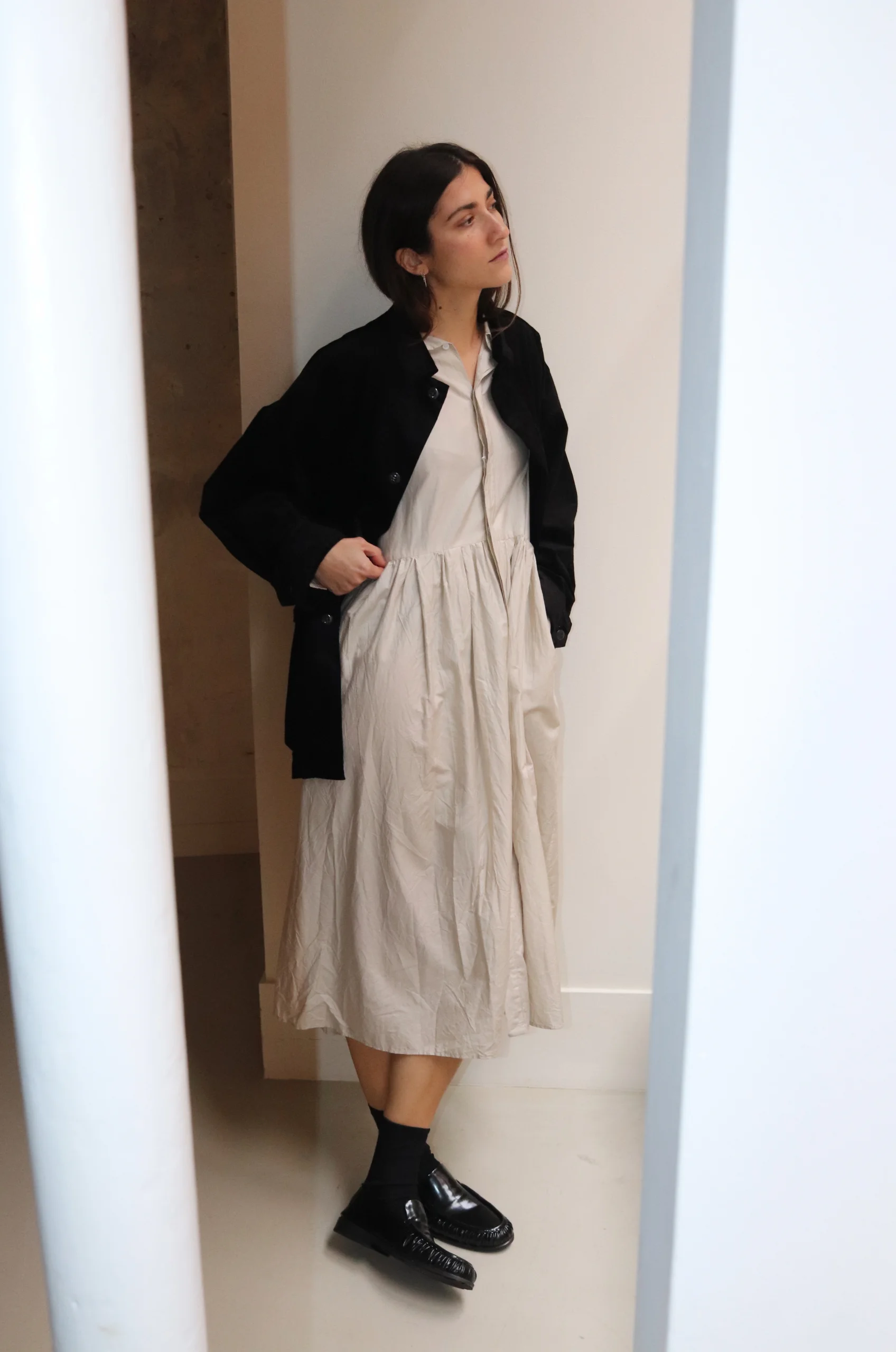 Toujours – Random Pleated Baggy Shirt Dress MM41TD03 – Off Gray 3 Toujours – Random Pleated Baggy Shirt Dress MM41TD03 – Off Gray