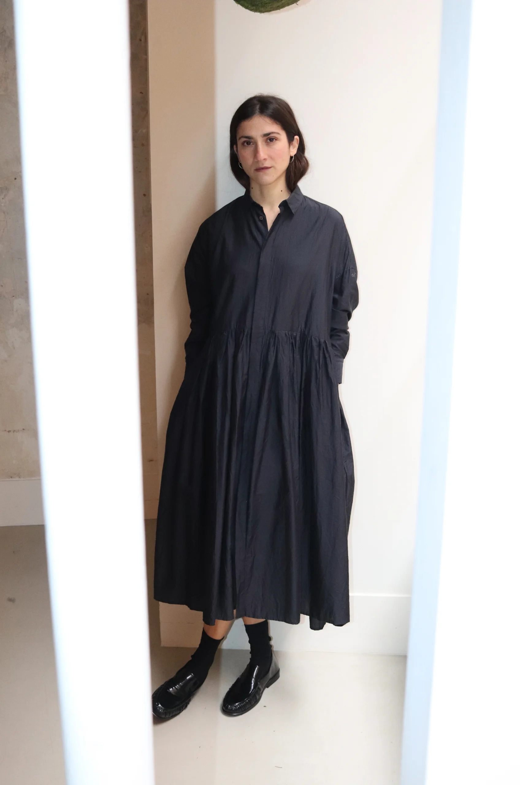 Toujours – Random Pleated Baggy Shirt Dress MM41TD03 – Black Navy 3 Toujours – Random Pleated Baggy Shirt Dress MM41TD03 – Black Navy