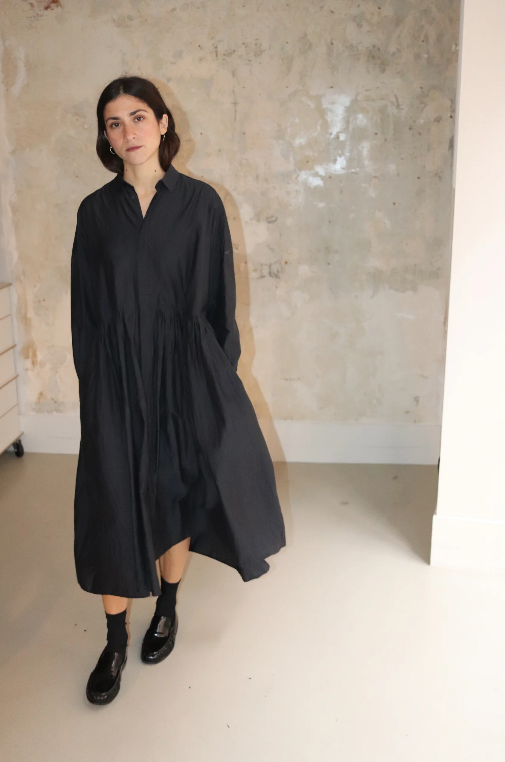 Toujours – Random Pleated Baggy Shirt Dress MM41TD03 – Black Navy 4 Toujours – Random Pleated Baggy Shirt Dress MM41TD03 – Black Navy – Image 2