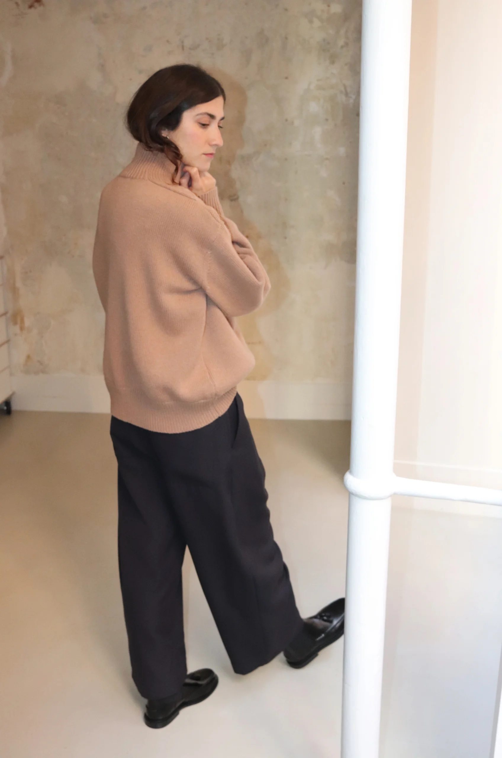 Studio Nicholson – Gomes SNW-1518 5GG High Collar Jumper – Camel 4 Studio Nicholson – Gomes SNW-1518 5GG High Collar Jumper – Camel – Image 2