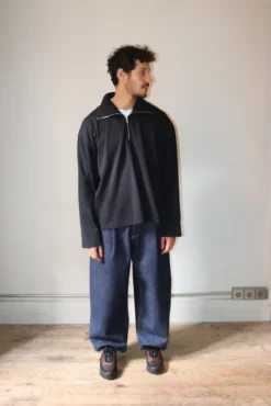 Studio Nicholson – STOLL SNM-1234 Dry Heavy Cotton ZIp Roll Neck – Black