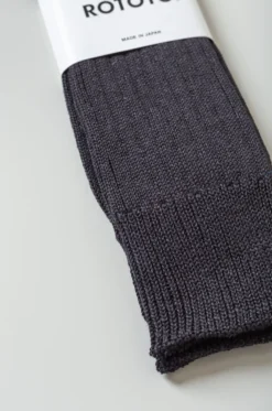 Rototo – Linen Cotton Ribbed Crew R1461 – Black