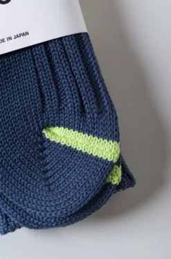Rototo – Chunky Ribbed Crew Socks – D.Blue/Lime