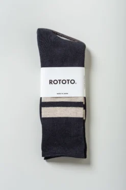 Rototo – Fine Pile Striped Crew Socks R1399 – Black/Raw Beige -Salomon Boutique rdv rototo 31 scaled 1