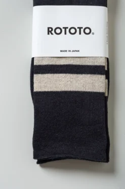 Rototo – Bicolor Ribbed Crew Socks – Blue/Green