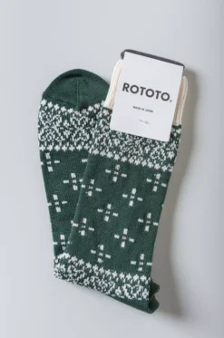 Rototo – Bandana Pattern Crew – Green/Ivory