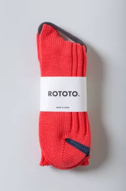 Rototo – Chunky Ribbed Crew Socks – Poppy/D.Blue