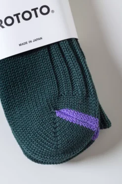 Rototo – Chunky Ribbed Crew Socks – D.Green/Purple