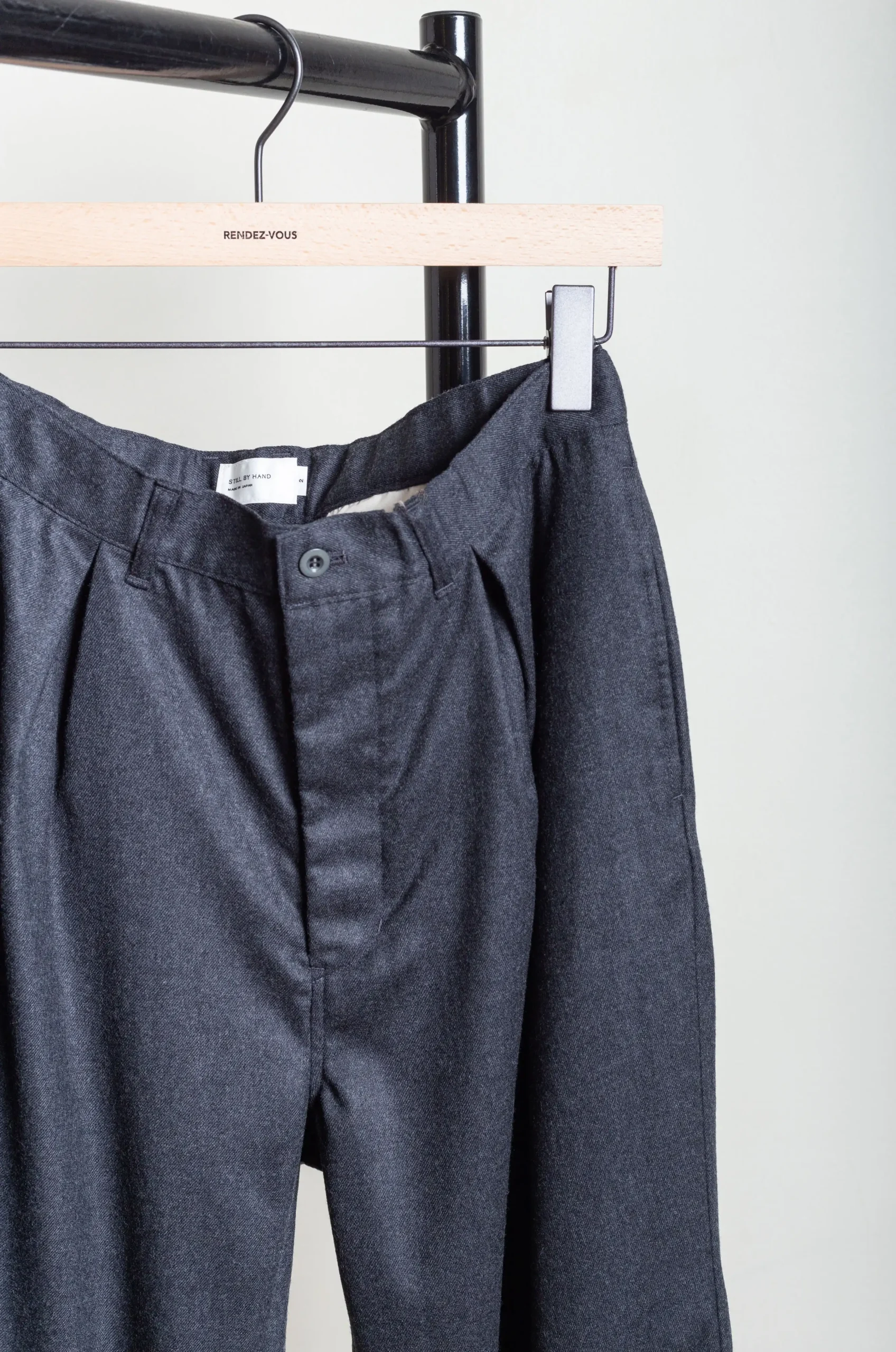 Still By Hand – Box Pleat Wool Pants PT07243OS – Charcoal 5 Still By Hand – Box Pleat Wool Pants PT07243OS – Charcoal – Image 3