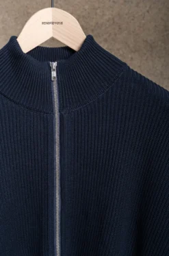 Yonetomi – Marcerised Pullover Knit Blouson 85242002 – Black Navy -Salomon Boutique rdv yonetomi 02 scaled 1