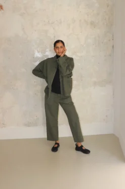 Pas De Calais – Linen Baker Pants 13-40-8487 – Khaki -Salomon Boutique zadza